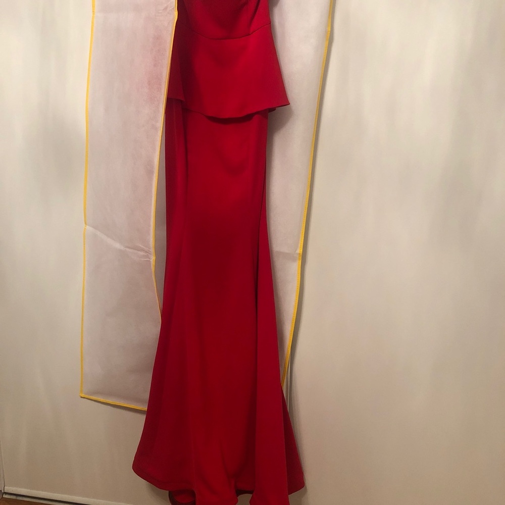 Nicole Bakti Red Strapless Peplum Evening Gown - Picture 3 of 4